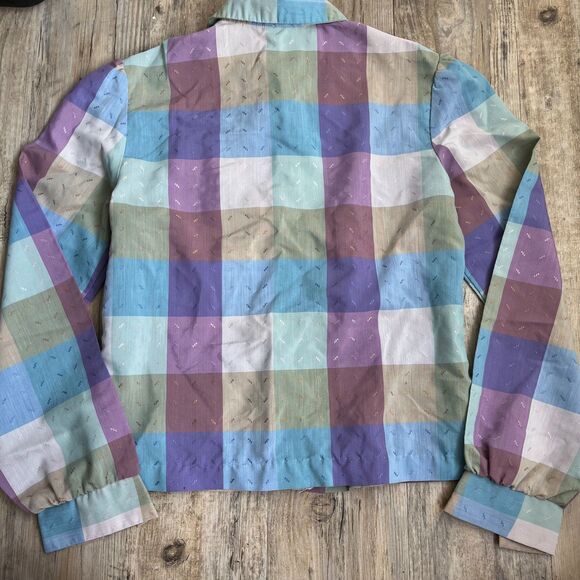 Spare Parts Button Up Women's M Plaid Cottage Core Retro Vintage Blue Purple - Picture 2 of 12